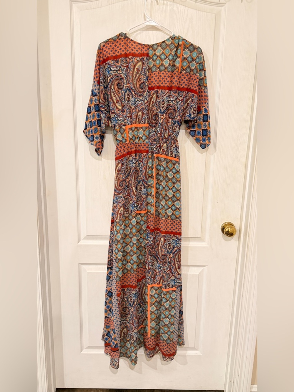 Final Price NWTentro Boho Paisley Patchwork Maxi Dress in Rust, Blue & Cream - Picture 6 of 6